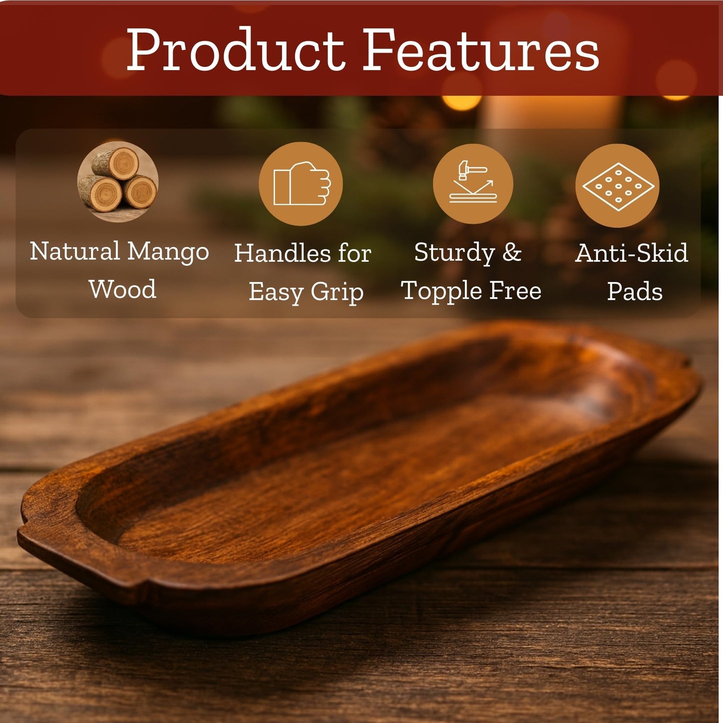 Mie Creations 16'' Large Wooden Dough Bowl for Decor, Huge Decorative Centerpiece Oval Rustic Dough Bowls for Table | Handmade Long Wood Bowl, Thanksgiving Christmas, Festival Dining Decorations