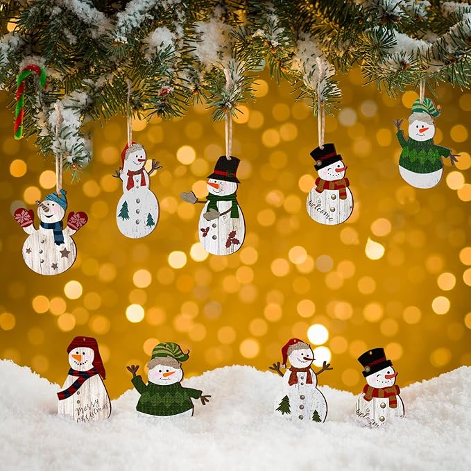 Weysat Snowman Christmas Tree Ornaments Decorations Christmas Tree Wooden Hanging Ornaments Winter Snowman Hanging Ornament with Lanyard for Xmas Holiday Party Favor Supplies(36 Pcs)