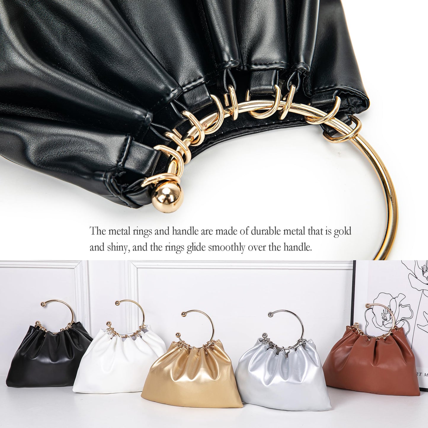 Elegant Evening Bag Clutch Purses for Women Lightweight Soft Pleated PU Top Handle Handbags for Party Prom Cocktail Wedding(black)