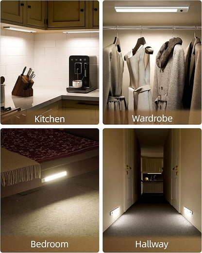EZVALO 3 Pack Under Cabinet Lighting Wireless with Battery Indicator, 2000mAh Rechargeable Motion Sensor Light Indoor, 10inch 80 LED Under Counter Lights for Kitchen Closet, 3 Color Temps, Dimmable