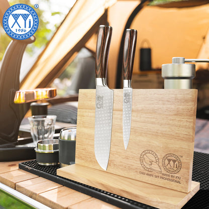 XYJ Authentic Since 1986, Magnetic Knife Block, Double Side Kitchen Knife Stand, Acacia Wood, Magnetic Knife Holder with Strong Enhanced Magnets,Knives Storage Rack Stand for Home Kitchen