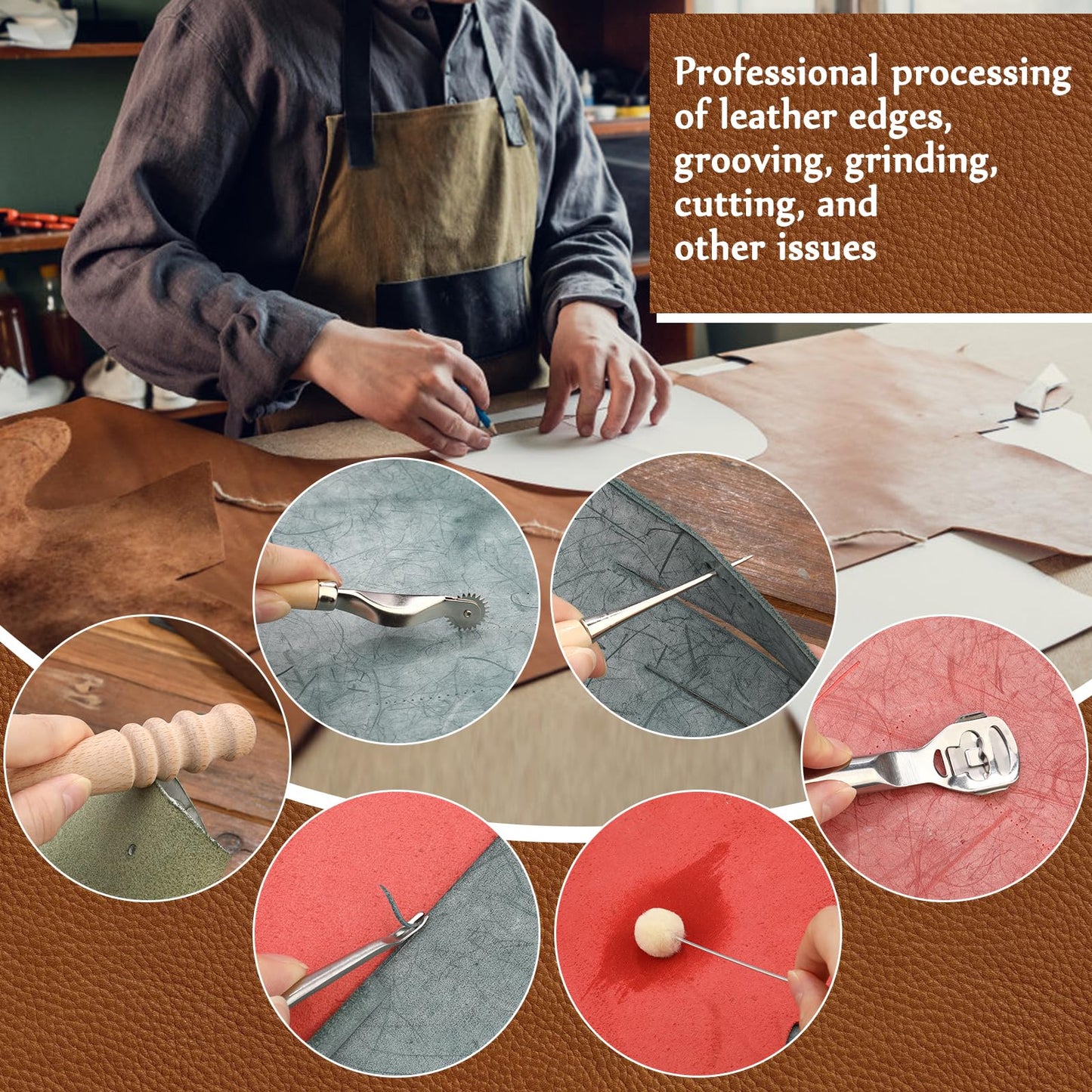 Leather Working Tools, Leather Craft Tools Kit with Awl Stitching Punch Hole Sewing Needles for Leathercraft Beginner Carving Stamping Repair Projects