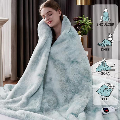 Guohaoi Heated Blanket Electric Throw, Soft Faux Rabbit Fur Electric Blanket with 10 Heating Levels 5 Sitting Timer Auto Off, Cozy Warm Heating Blankets, Machine Washable(72"×84" Blue)