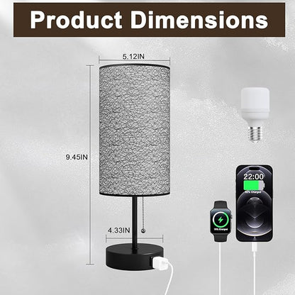 Table Lamp for Bedroom,Nightstand Lamp for Bedside with AC Outlets,Adjustable 3color LED Light Desk Lamp for Home Decor,Included Bulb and Lamp Shade (Black-OnlyAC, 2PCS)