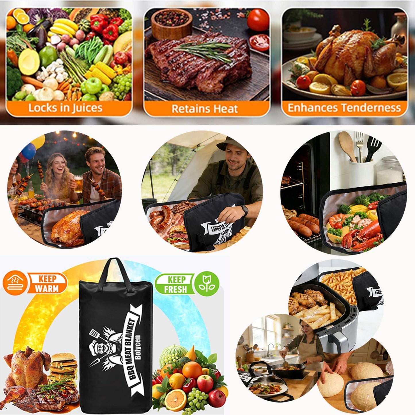 Upgraded BBQ Blanket for Resting Meat - Air Fryer Kitchen Camping Baking Party Essential -Smoker Accessories Brisket Blanket - Insulated Meat Resting Bag with Wide Mouth for Steak/ Pork Shoulder/ Turkey - Birthday Anniversary BBQ Accessories Grilling Gift