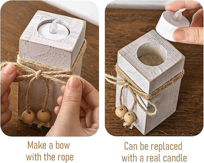 MelonBoat Rustic Flameless LED Candles 3-Pack, Battery Operated Candles with Wooden Candle Holders, White Rustic Farmhouse Decor, Farmhouse Candle Holder for Valentines Holiday Party Home Decor