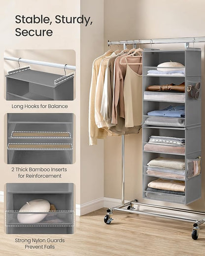 SONGMICS Hanging Closet Organizer, 6-Tier Fabric Storage Shelf, Separable