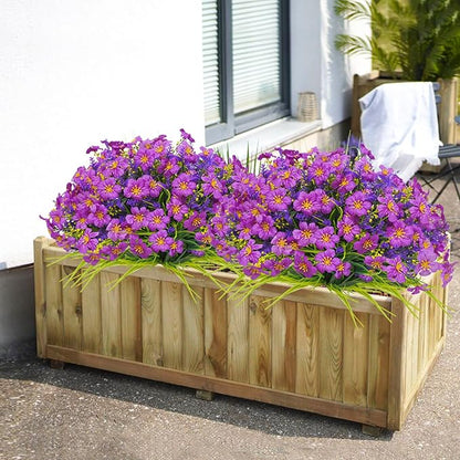 36pcs Faux Plants Outdoor, Uv Resistant Artificial Plants Outdoor Fake Flowers Plants Plastic Greenery Shrubs for Outside Window Box Garden Patio Porch Home Decor (Mixed Purple)