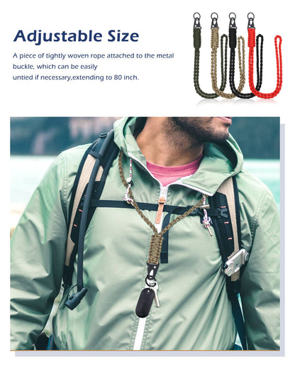 YETOOME 4 Pieces Heavy Duty Neck Lanyard Keychain for Men Women Outdoor Survival, Parachute Rope Necklace Keychains with HK Clip Key Ring for ID Card Badge Holder, Camera, Wallet and Keys