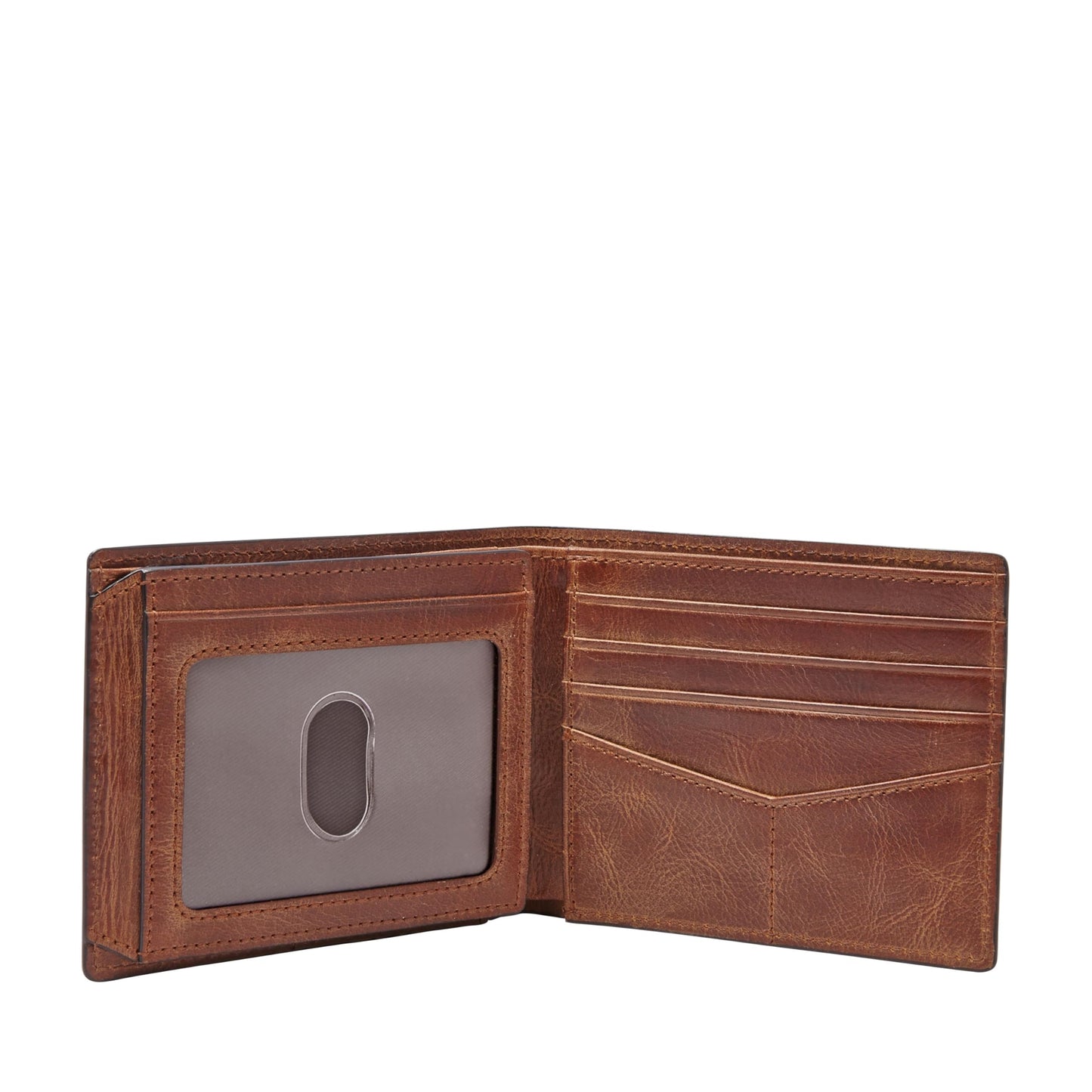 Fossil Men's Wallet, Derrick Leather RFID-Blocking Wallet, Bifold with Flip ID, Brown