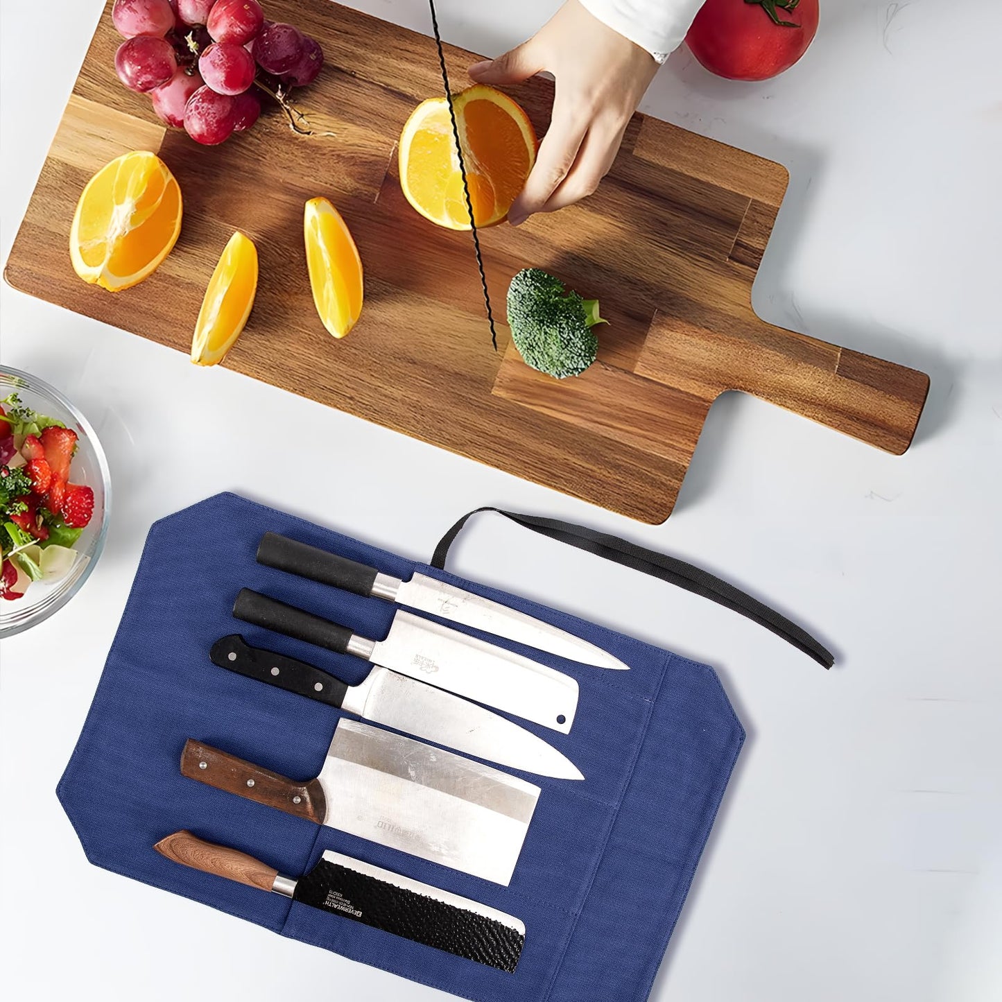 HERSENT Chef's Knife Roll Bag,Portable Travel Chef Knife Case Knife Bag Carrier Storage Bag with 4 Slots Best Gift for Pro Chef or Culinary Enthusiasts Men Women