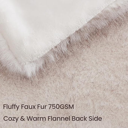 L'AGRATY Faux Fur Throw Blanket: 60''x 80'' Luxury Fluffy Plush Thick Faux Fur Blanket for Bed Couch Sofa - Cozy Soft Fuzzy Blankets for Women Man: Minky Couture Decoration Blanket (White Beige)