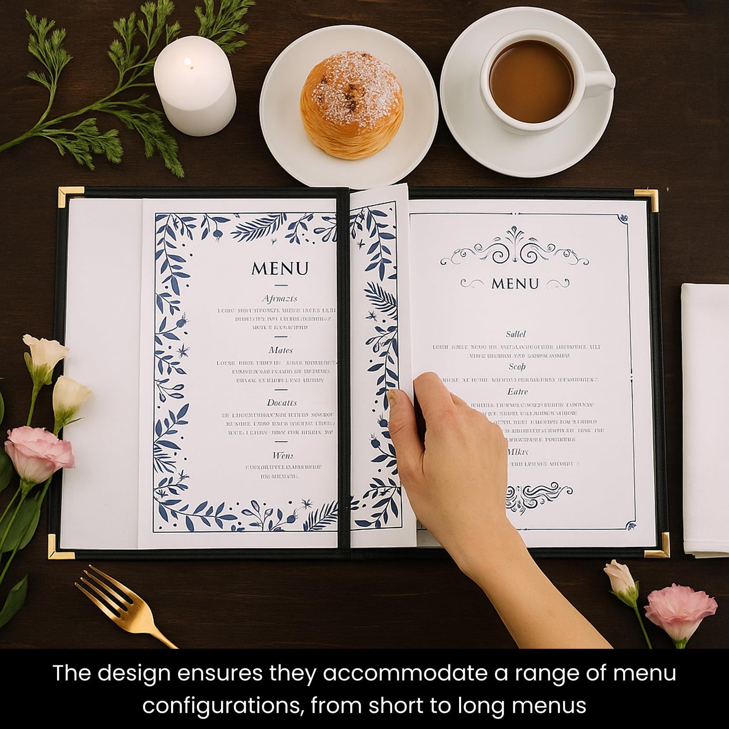 Juvale 24 Pack Clear Restaurant Menu Covers - 8.5 x 11 in Bifold Holders with Double Panels, Black PU Leather & Brass Corners, Durable PVC - Stylish Menu Holders for Restaurants, Cafes & Food Trucks