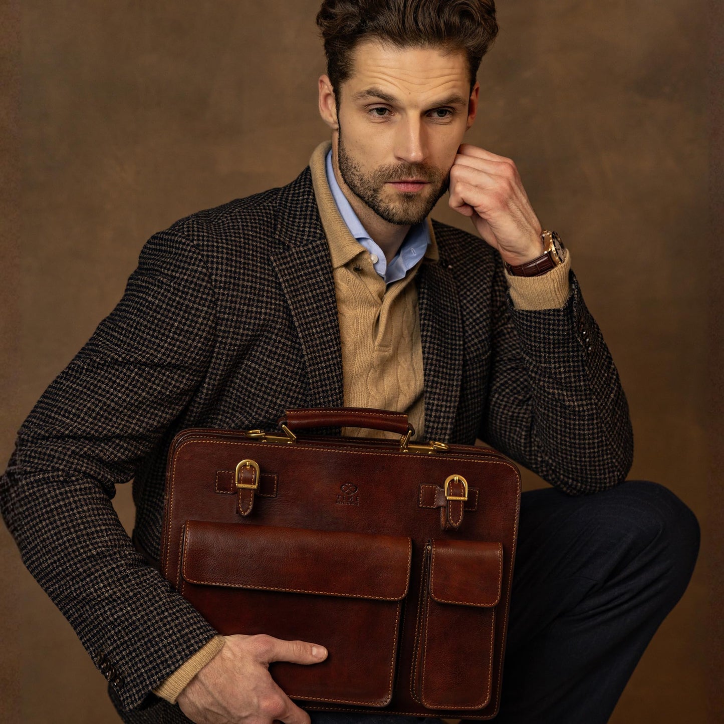 Time Resistance Leather Briefcase - Classy Leather Bag for Men - Business Briefcase - Vintage Bag made in Italy