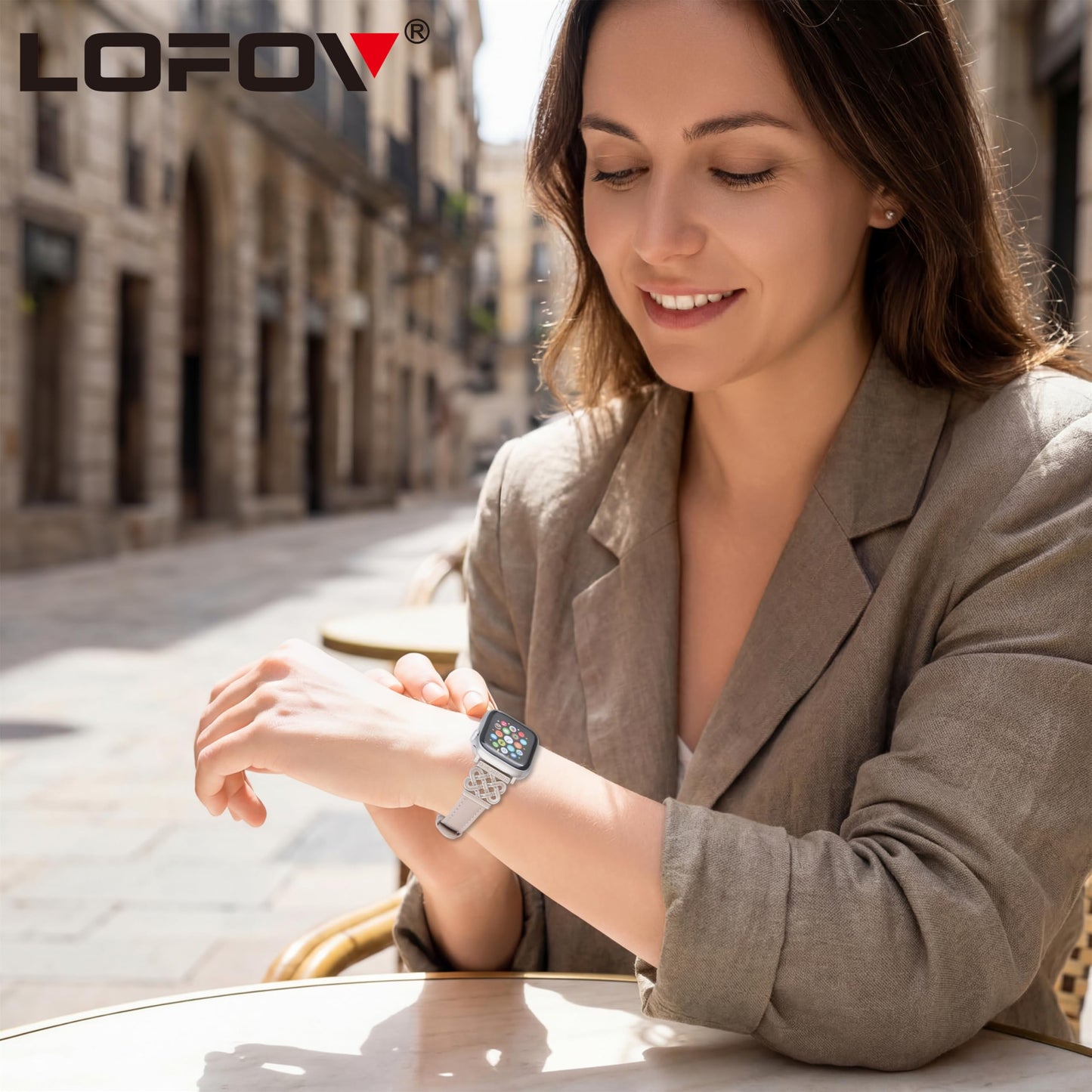 LOFOV Compatible with Apple Watch Bands Women 38/40/41/42mm Dressy Slim Leather Strap with Designer Celtic Knot Interlock Buckle Bracelet for iWatch Series 11 10 9 8 7 6 5 4 SE 3 2 1 (Starlight)