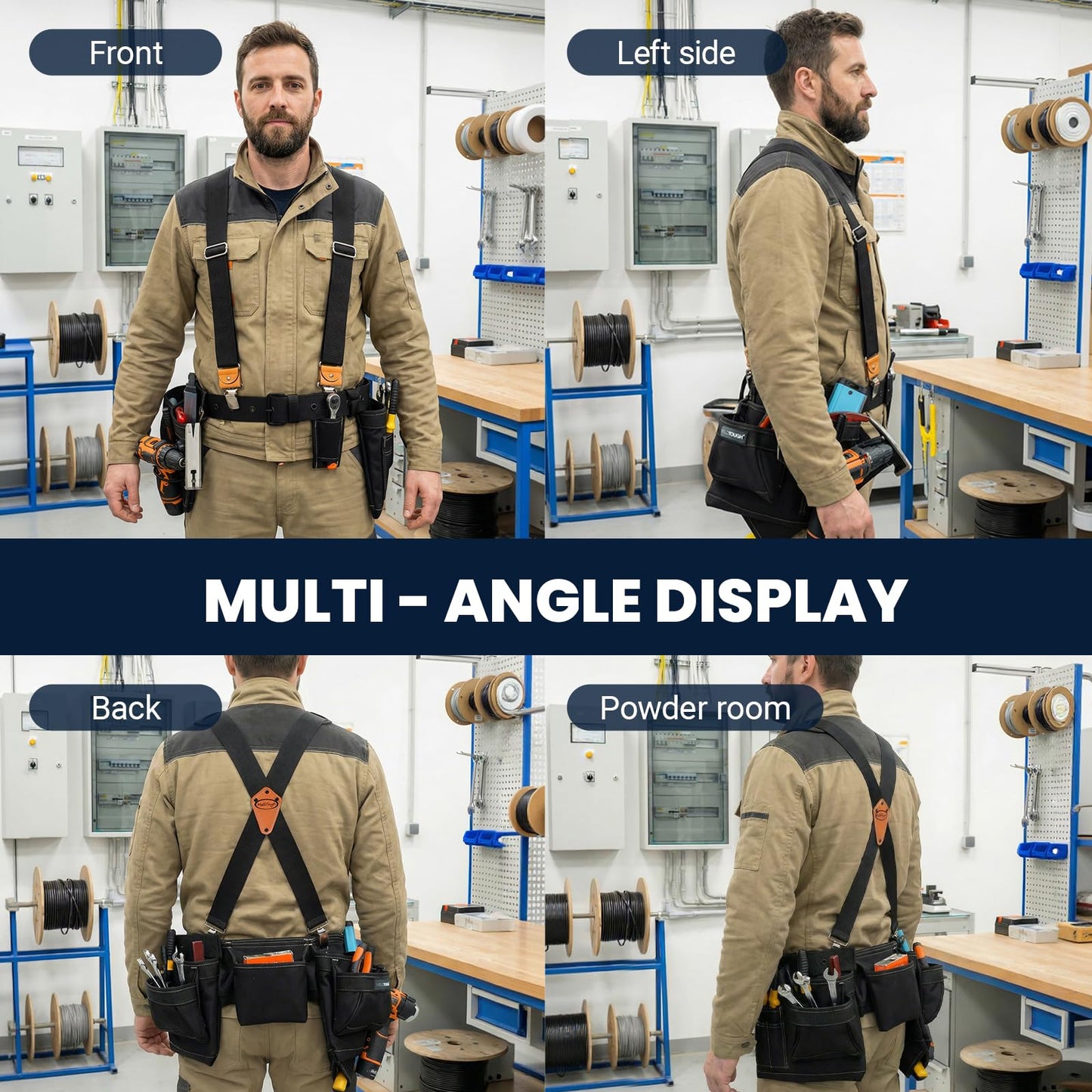 MELOTOUGH 14-Pockets Professional Tool Belt with Suspenders,Heavy Duty Tool Bag and Pouch Combo for Carpenters,Construction,Electricians(Black, 33''-49'')