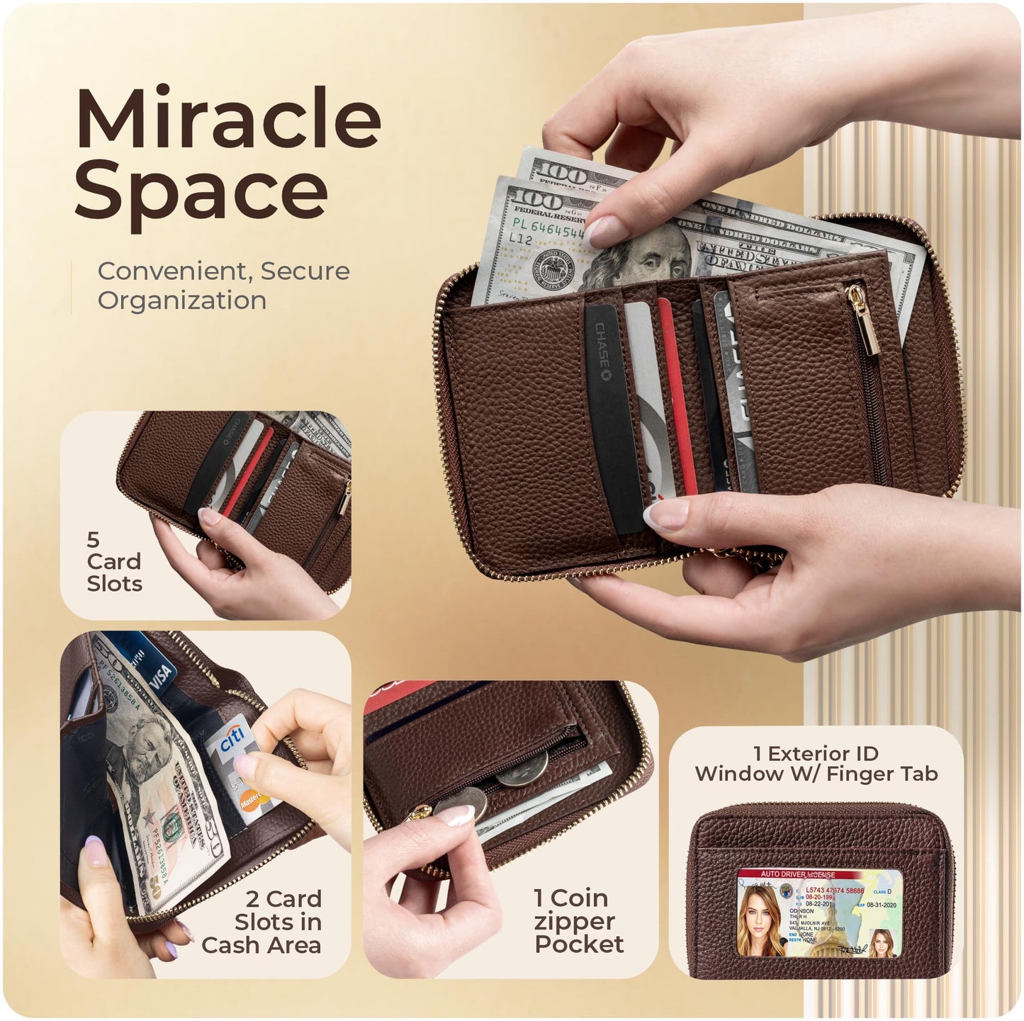 Claasico Bifold Wallet for Women RFID Blocking | Genuine Leather Zip Wallet & Ladies Coin Pocket | Stylish Credit Card Holder | Travel Wallet with Anti-Theft Protection