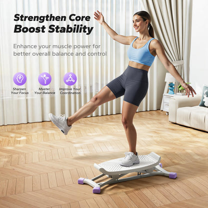 MERACH Balance Board for Adults, Rocking Stepper with Resistance Bands, Portable Wobble Board Featuring LCD Monitor, 300 lbs Capacity Ski Balance Trainer for Full Body Workout at Home Gym（Purple）