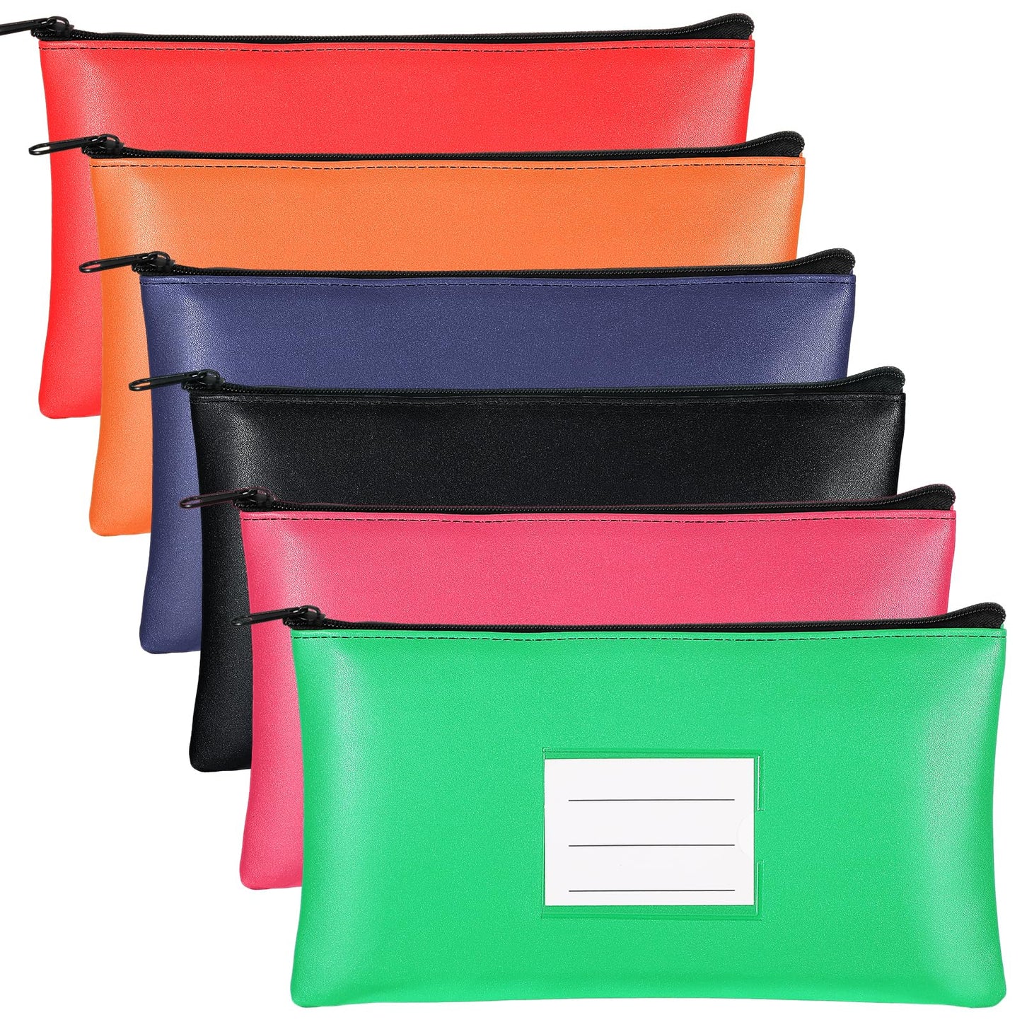 Paterr 6 Pcs Money Bags with Zipper PU Leather Deposit Bank Bag Security Money Pouch Receipt Holder Bank Pouch Wallet with Label for Cash Coin Makeup Cosmetics Bills Tickets, 11 x 6 Inch(Multi Colors)
