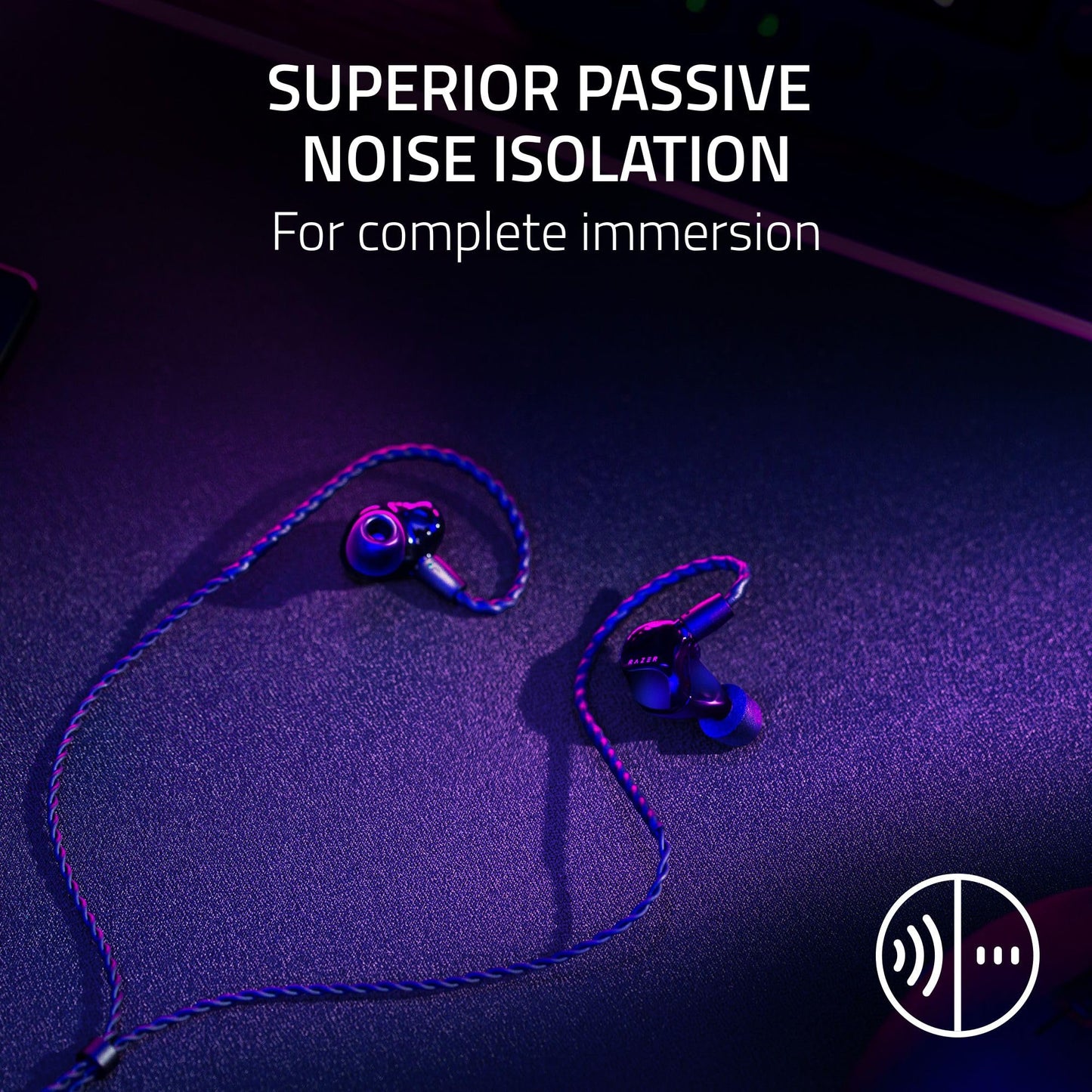 Razer Moray in-Ear Monitor for All-Day Streaming: Clear, Full-Range Audio - Comfortable Fit - Low Profile Design - Sound Isolating Earbuds - Detachable Over-Ear Wire - Custom Ear Tips & Case - Black