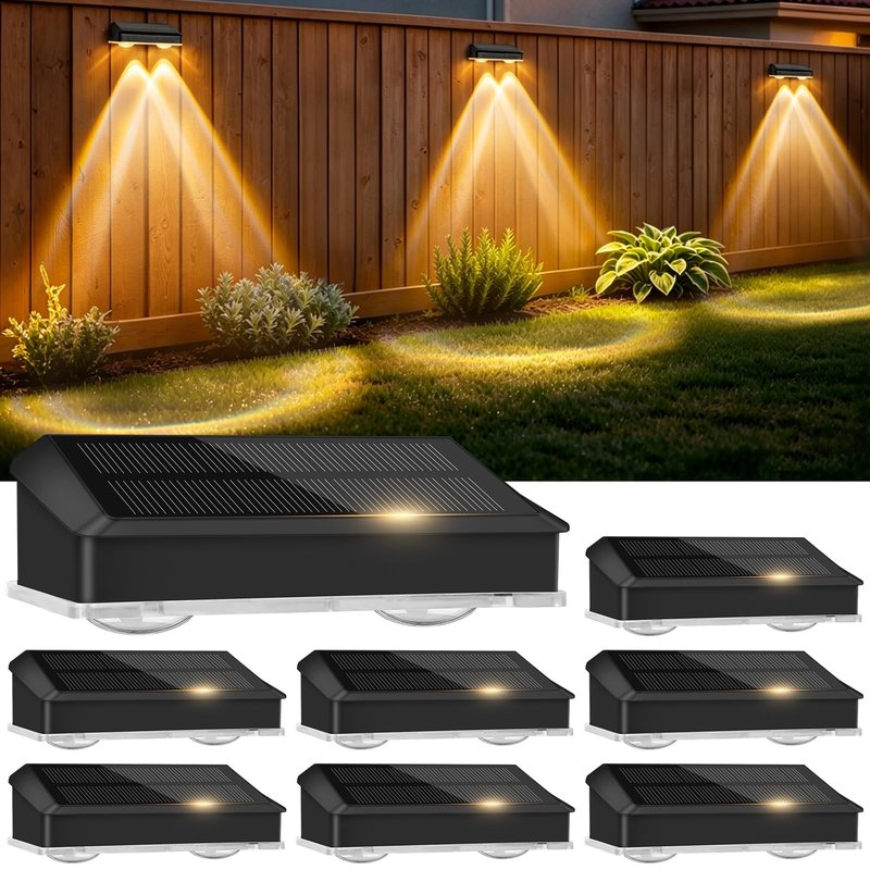 echosari Solar Fence Lights 8 Pack, 100 Lumen Ultra Bright Solar Wall Lights Outdoor Waterproof Lighting Auto ON/Off for Backyard Patio Railing Porch Step (2700K Warm White)