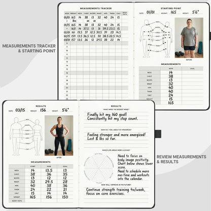 &And Per Se Workout and Food Journal – Fitness Journal with Daily Diet Tracker & Gym Exercise Log Book for Men & Women – Undated, A5 Size, Leather Hardcover (Black)