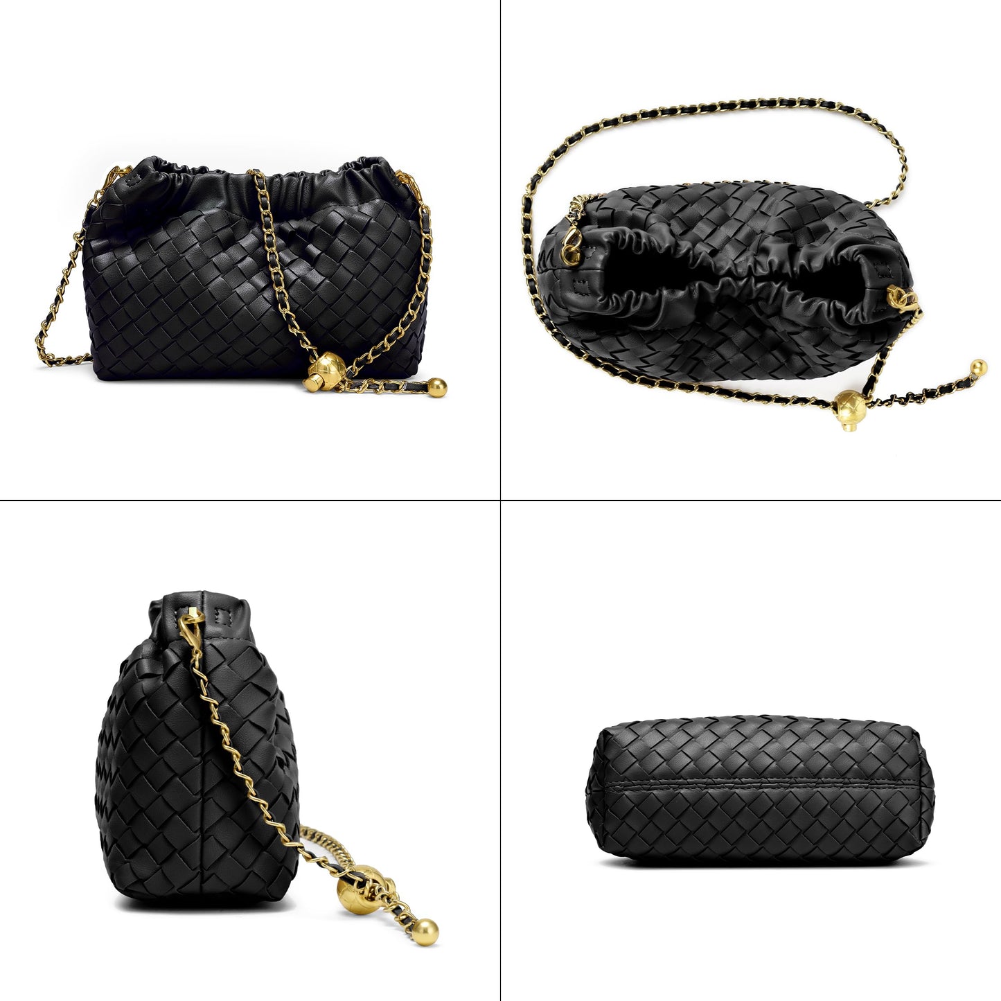 Joryin Woven Women's Crossbody Bag & Evening Purse, Trendy Dumpling Clutch & Hobo Cloud Shoulder Bag Trendy Dumpling Clutch Vegan Leather, Black