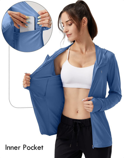 Soothfeel Women's UPF 50+ Sun Protection Hoodie Jacket Lightweight Long Sleeve Sun Shirt for Women with Pocket Hiking Outdoor Dark Blue XS