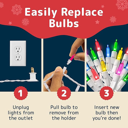 PREXTEX 200 Ct. Multi-Color Christmas Tree Lights with White Wire - 40 Ft Holiday String Lights for Indoor and Outdoor Use - Multicolor Twinkle Christmas Tree Decoration with End-to-End Connectors