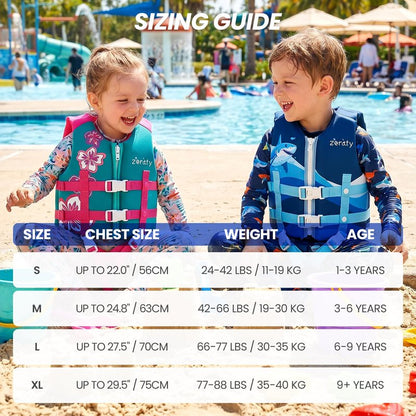 Zeraty Toddler Swim Vest Neoprene Kids Float Jacket Swimming Aid for Children with Adjustable Safety Strap Age 2-9+ Years/36-88Lbs