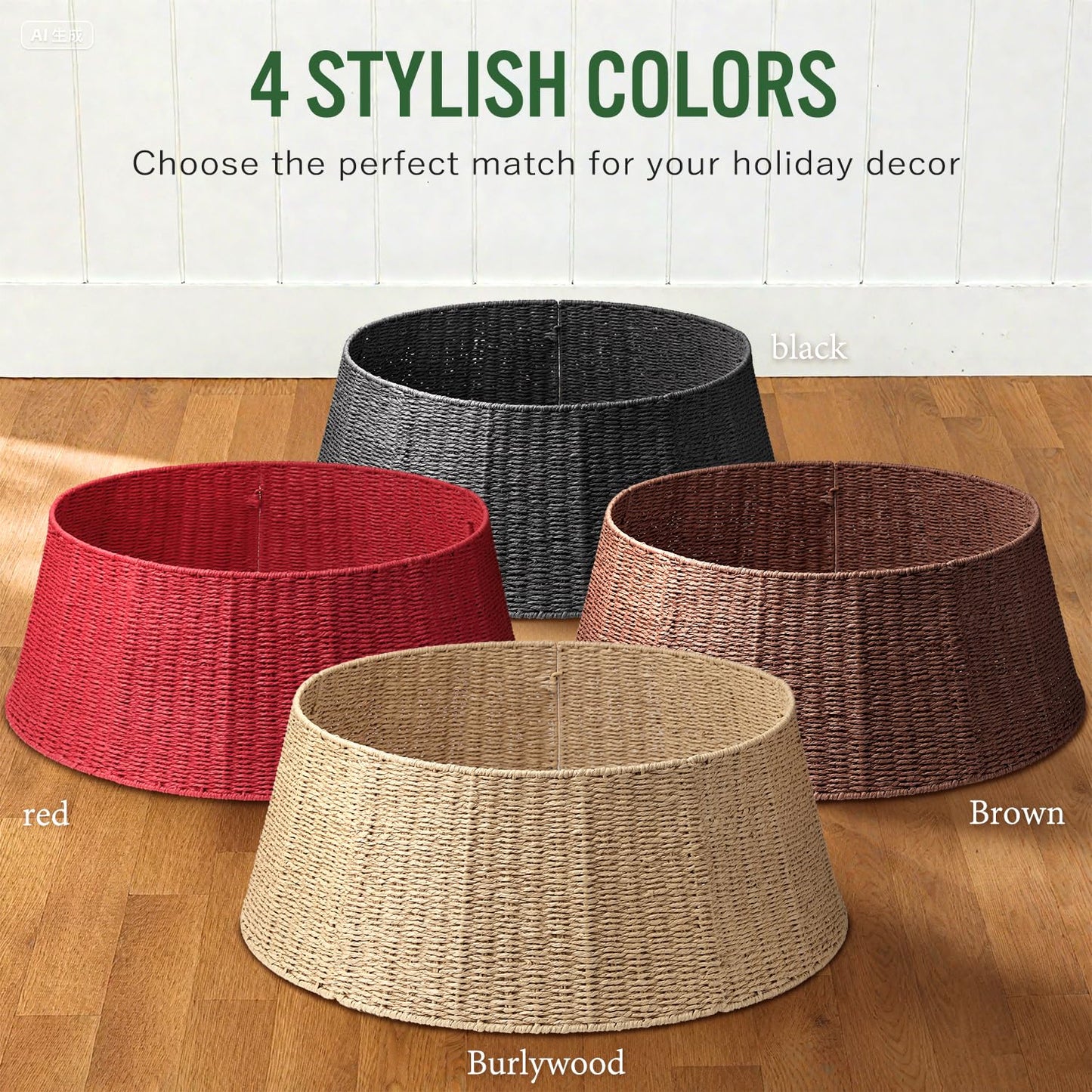 Hommtina Christmas Tree Collar- 33",Christmas Tree Base Christmas Basket Collar for Home, Living Room,for Covering Tree Stand (Brown3, 33 in)