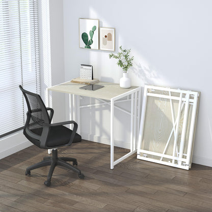 Lutown-Teen 32 inch Small Folding Desk, Writing Gaming Computer Camping Desk for Small Spaces, No Assembly Required Home Office Desk, Natural and White