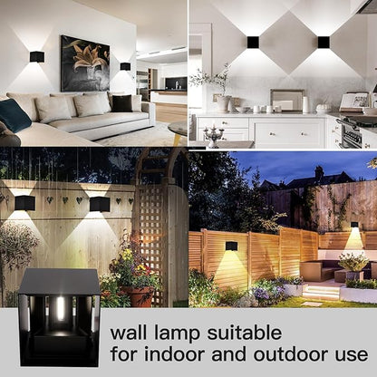 12W 2Pack Outdoor Wall Lights Exterior/Interior,LED Black Outdoor Wall Sconces Light Fixtures Modern,IP65 Waterproof Square Aluminum Wall Lamps, Up and Down Lights 6500K Cold Lights