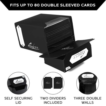 Quiver Time Trading Card Deck Blocks and Card Sleeve Bundle Fits Magic: the Gathering Cards & Other TCGs – 5x 80+ Standard Deck Box with 2 Dividers/Box + 500 Artemis Mixed Sleeves (66x93 mm)