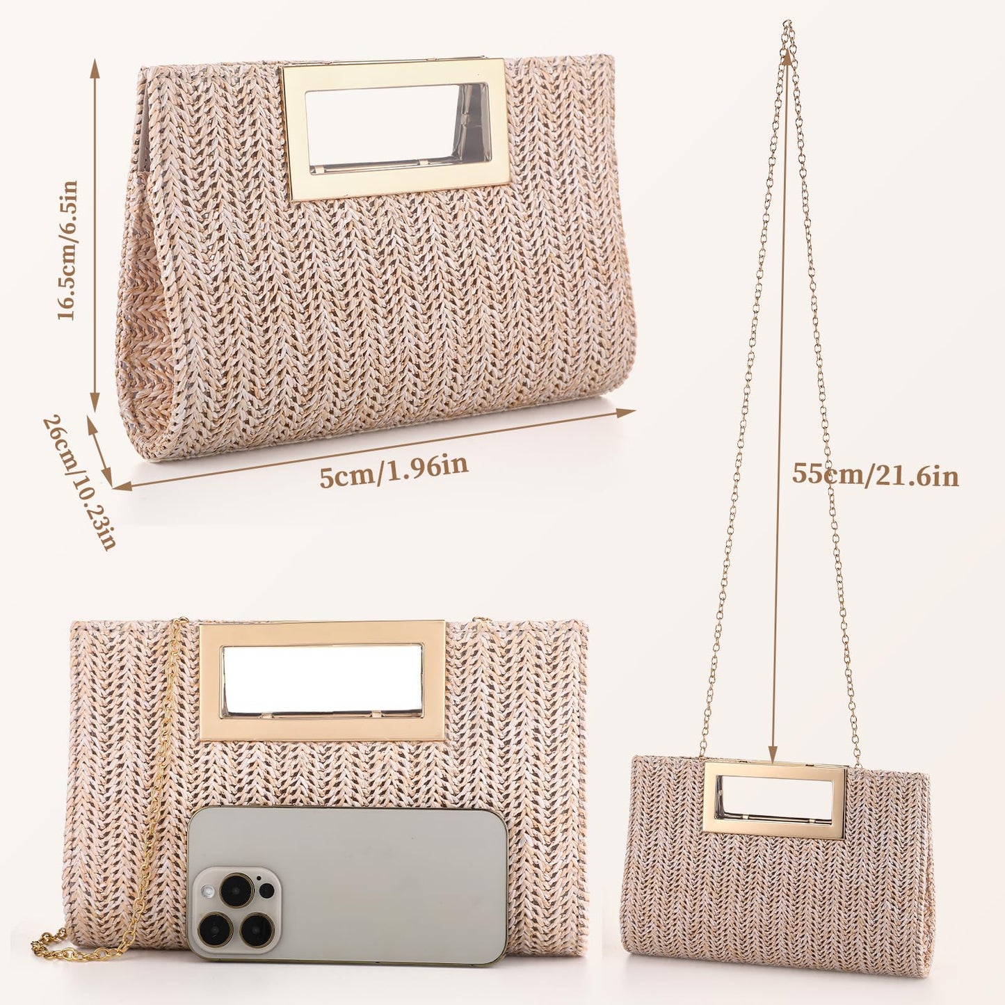 Gilprop Woven Clutch Purse for Women, Envelope Evening Bag Boho Crossbody Handbag for Summer Beach and Wedding Guest (Beige)