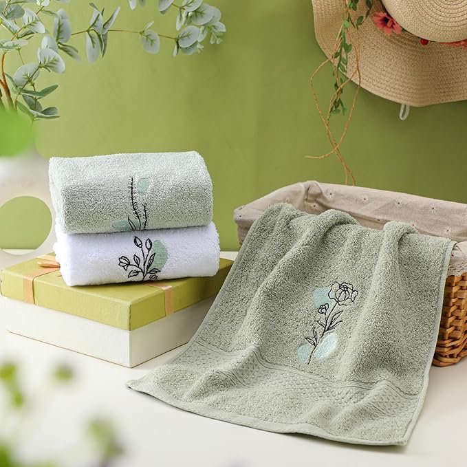 Abstract Botanical Hand Towels Boho Sage Green Botanical Bathroom Decor 14x29
