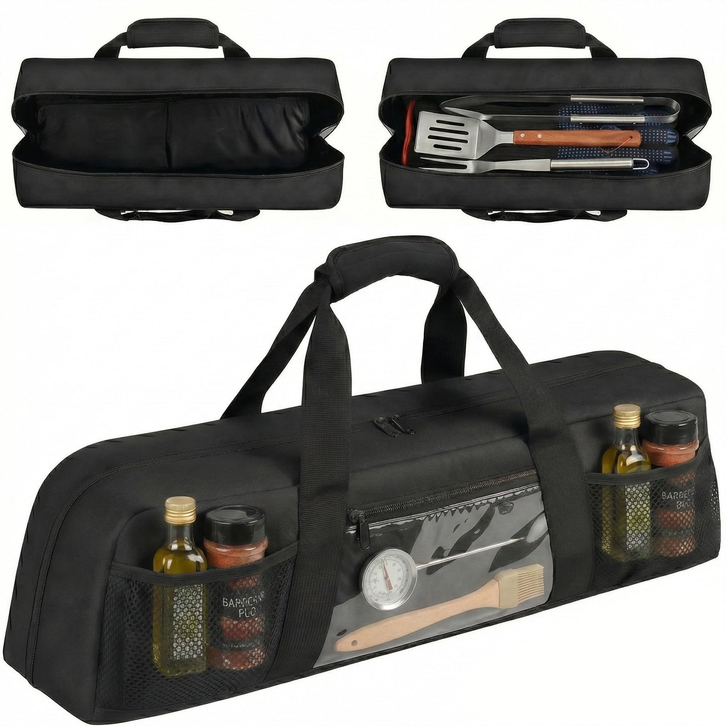 Chrysoippotis Grill Utensil Storage Bag, Large Grill Tool Storage Caddy with Pockets, BBQ Outdoor Tool Storage Bag for Grilling, Camping, Picnic Accessories (22" L×6.5" W×7.2" H, Bag Only)
