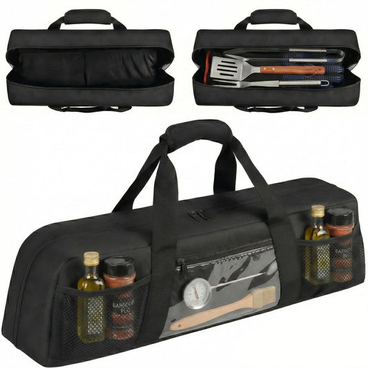 Chrysoippotis Grill Utensil Storage Bag, Large Grill Tool Storage Caddy with Pockets, BBQ Outdoor Tool Storage Bag for Grilling, Camping, Picnic Accessories (22" L×6.5" W×7.2" H, Bag Only)