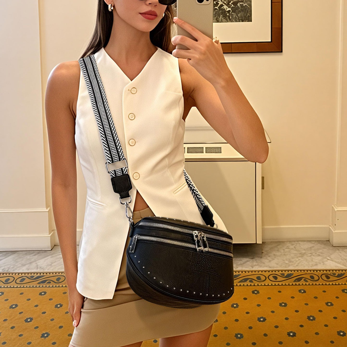 Goinsound Crossbody Bags for Women PU Leather Fanny Packs for Women Trendy Bum Bag with Adjustable Strap