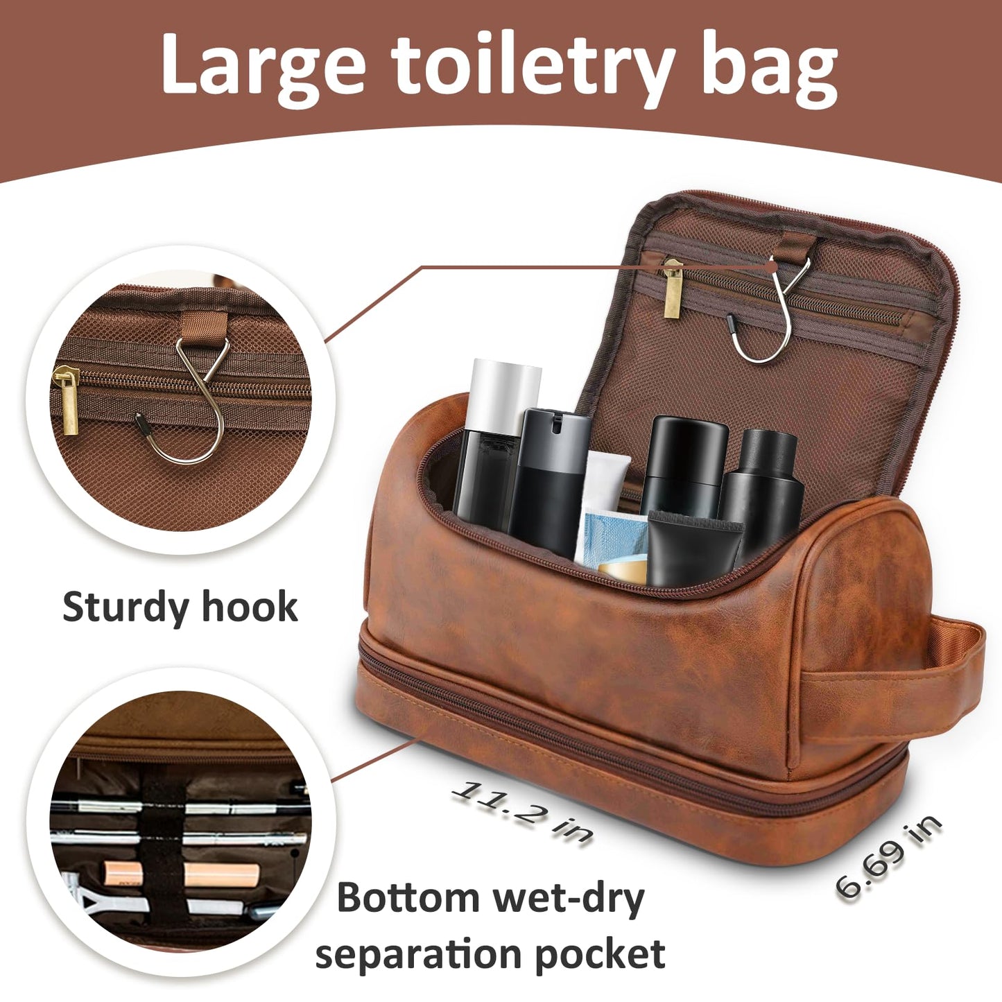 Gifts for Men, Personalized Toiletry Travel Bag ,Shaving Bag for Toiletries Accessories Handcrafted Travel Kit Gift with Custom Pattern and Text, Unique Men Birthday Gifts Ideas, Boyfriend, Dad