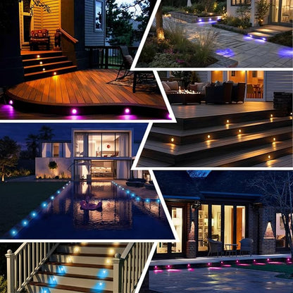 FVTLED LED Deck Lights Kit, 30pcs Φ1.22 WiFi Smart Phone Control Low Voltage Recessed RGBW Deck Lighting Waterproof Outdoor Yard Path Stair Decor, Black