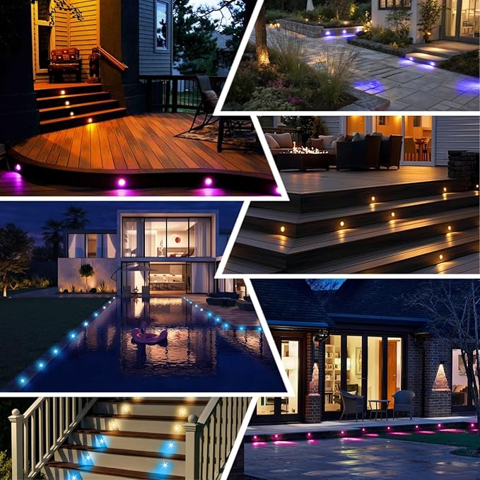 FVTLED LED Deck Lights Kit, 20pcs Φ1.22 D31 WiFi Smart Phone Control Low Voltage Recessed RGBW Deck Lighting Waterproof Outdoor Yard Path Stair Decor, Black