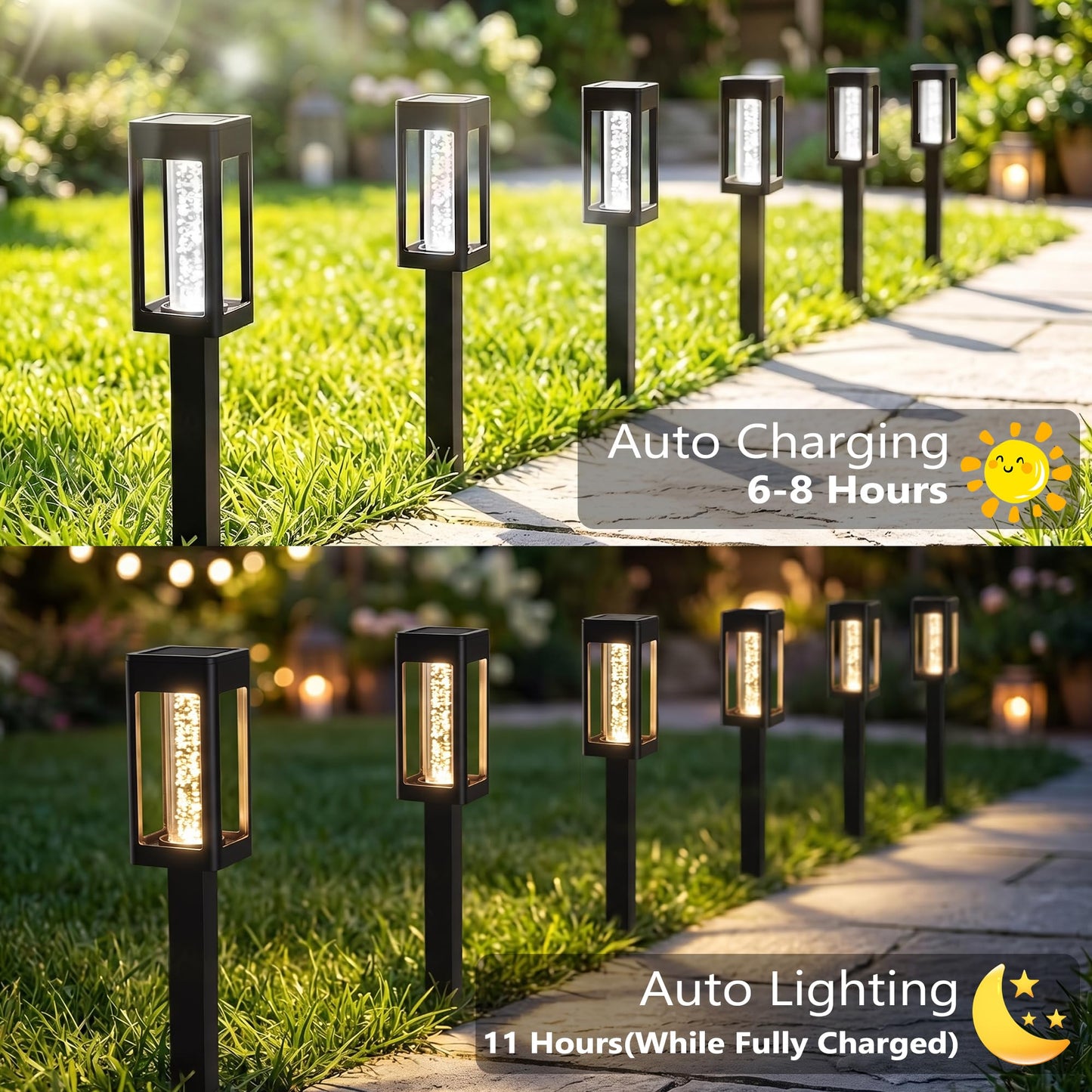 Brizled Solar Pathway Lights Outdoor, 6 Pack Bright Glowing Bubble LED Solar Lights Outdoor Garden Lighting, Waterproof Landscape Lighting for Outside Yard Path Lawn Walkway Driveway Decor, Warm White