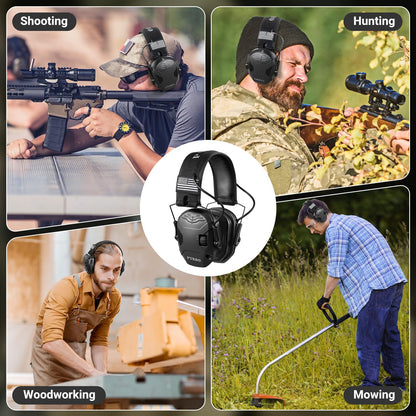 PYBBO NRR 23dB Shooting Earmuff with Gel Ear Pads, Slim Active Noise Reduction & Sound Amplification for Gun Range, Hunting - Black
