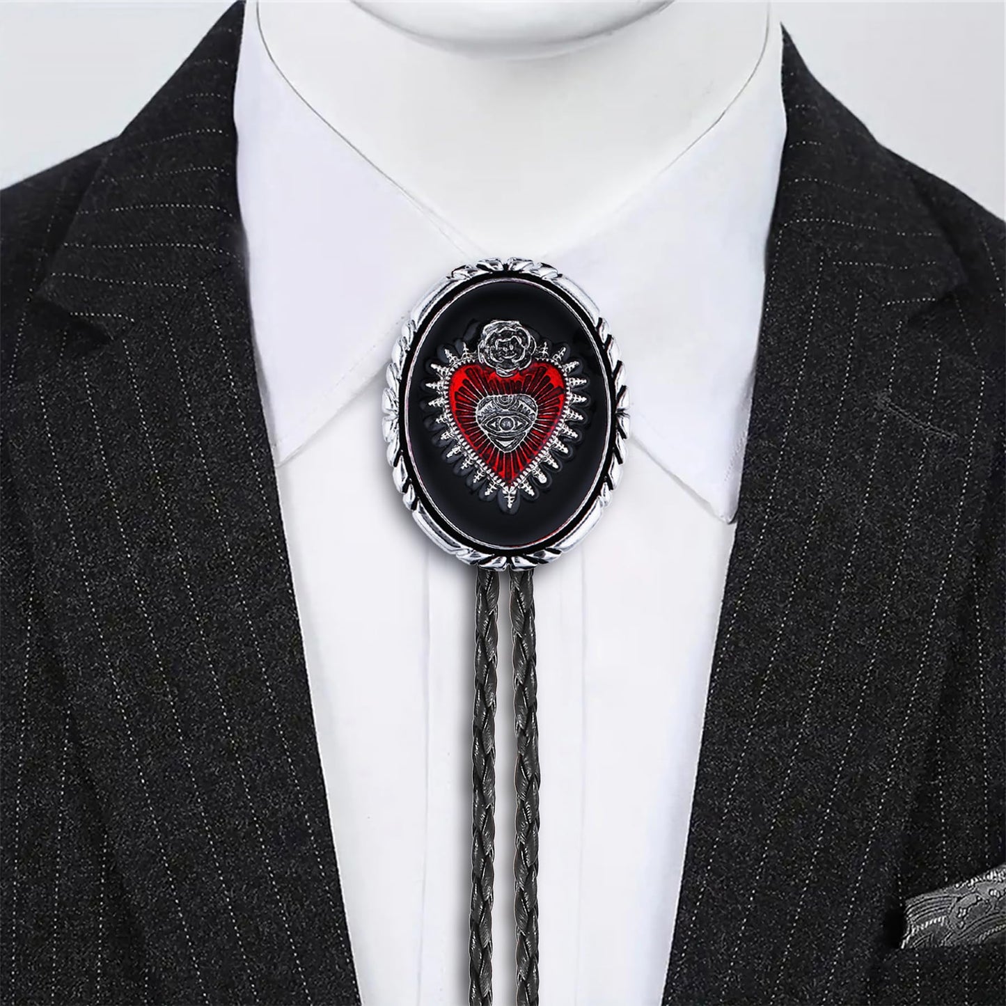 GelConnie Silver Bolo Tie for Men Women Blue Enamel Triangle Bolo Tie Silver Western Necktie Gothic Cowboy Costume