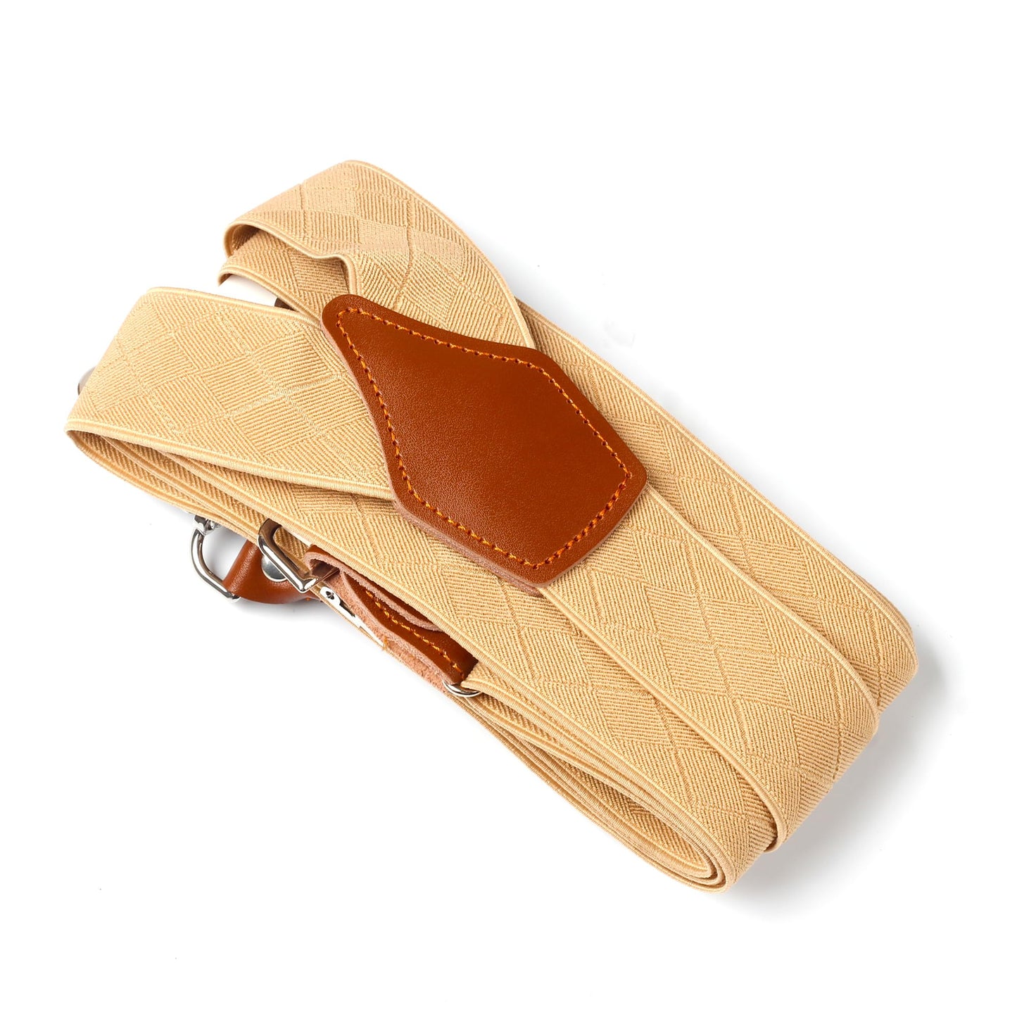 Prophet Clue PC Suspenders for Men Elastic Y Back 1.4 Inches Adjustable 4 to 3 Hooks for Wedding Dress Pants (Beige)