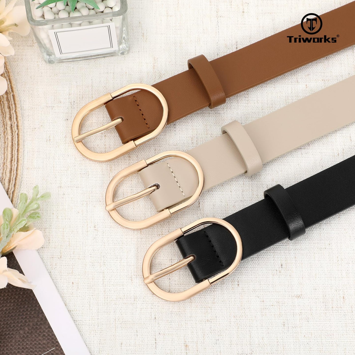 TRIWORKS 3 Pack Women Belts For Jeans Pants Dresses Ladies Leather Waist Belts