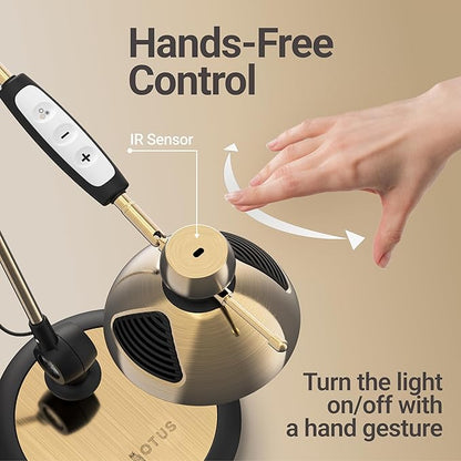 OTUS Brass Desk Lamp for Home Office | Gesture On/Off & Touch Control | Warm Dimmable Eye-Care LED Light 1500 Lux | Adjustable Swing Arm Metal Lamp for Work, Study & Decor