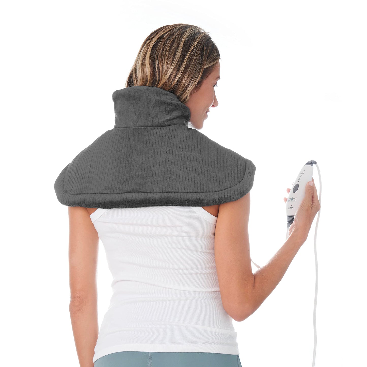 Pure Enrichment PureRelief Neck & Shoulder Heating Pad - 4 Heat Settings, Auto Shut-Off, Universal Fit, Magnet Closure, Soft Micromink, Storage Bag, 5-Year Warranty, Machine Wash (Turquoise Blue)