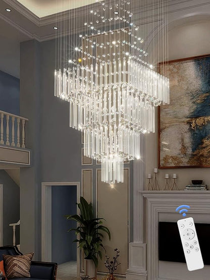Flashing God D32''X H100'' Modern Crystal Chandelier, Raindrop Chandelier for Entryway, Large Chandeliers for High Ceilings, Staircase, Foyer, Living Room, 4-Tier Hanging Light Fixture